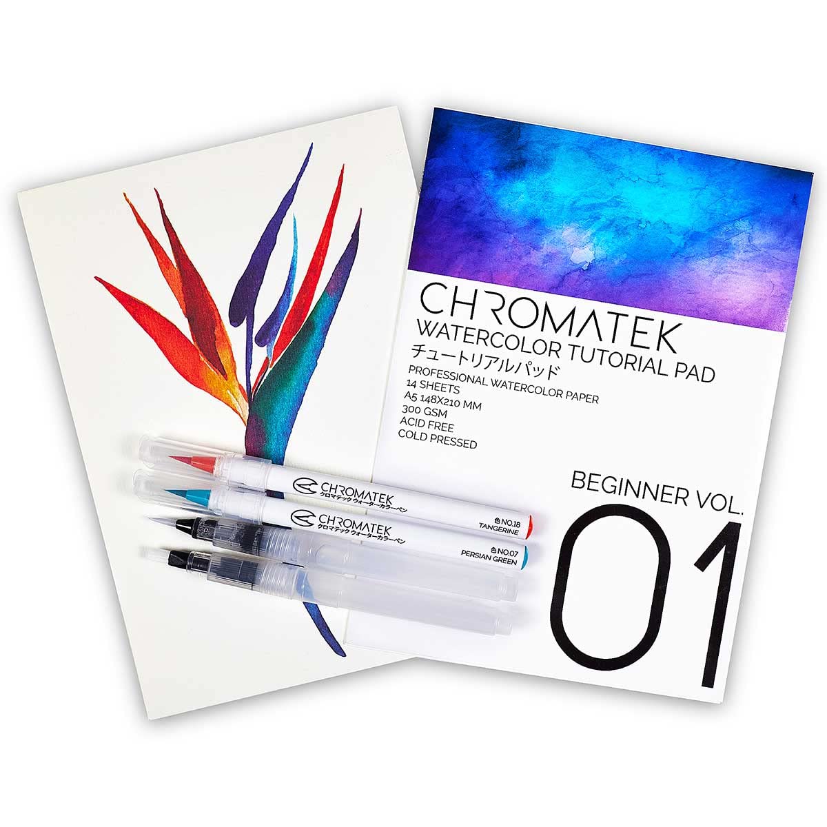 CHROMATEK 54 Watercolor Pens Set | Including 15 Page Pad & Online Video Tutorial Series | 4 Aquapens & 50 Unique Colors | Brush Pens | Easily Blendable, Vivid, Smooth | Professional Art Supplies