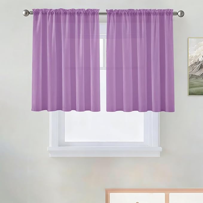 SpaceDresser Basic Rod Pocket Sheer Voile Window Curtain Panels Lavender 1 Pair 2 Panels 52 Width 36 Inch Long for Kitchen Bedroom Children Living Room Yard（Lavender, 52W x 36L）