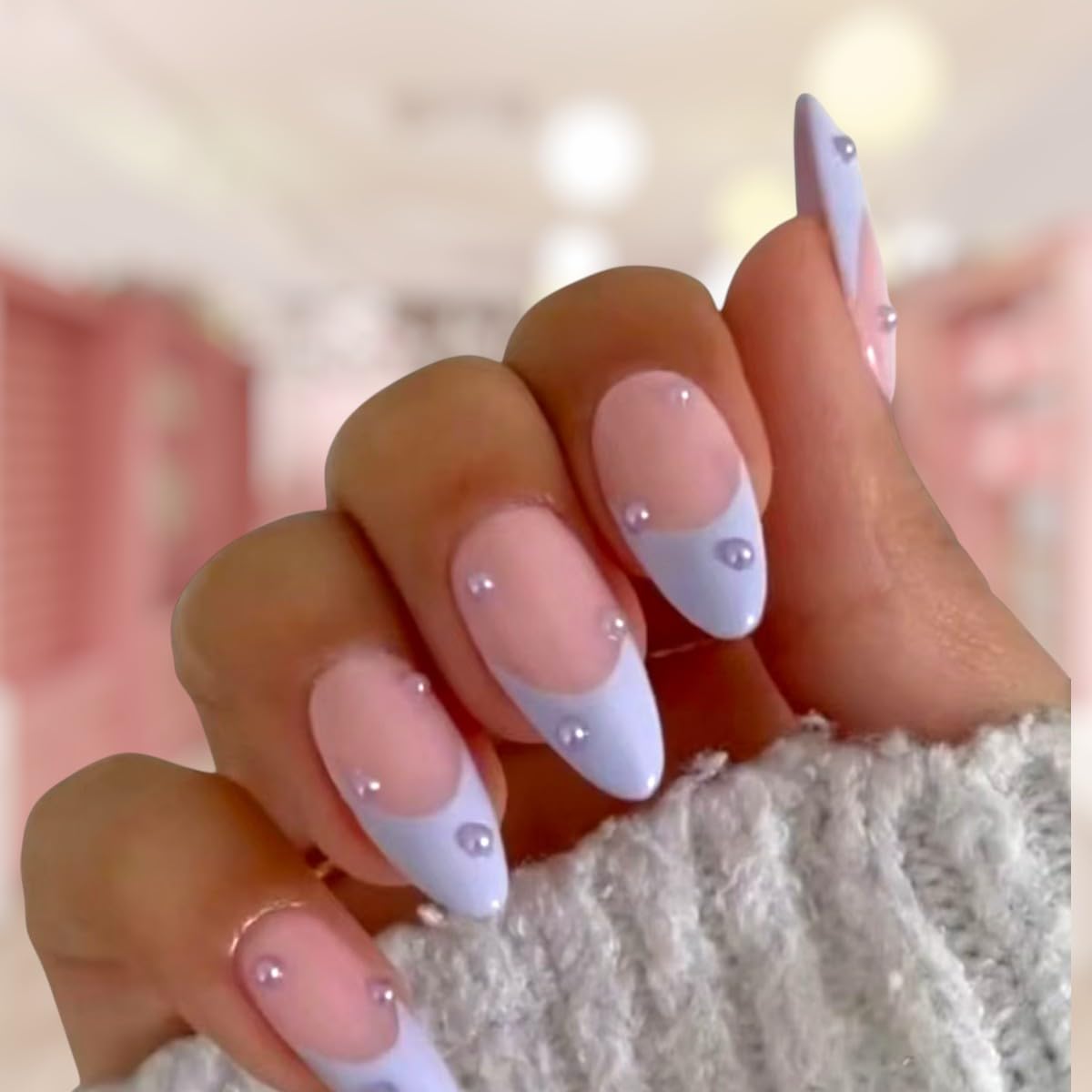 24 Pcs Press On Nails Short, Soft Gel Fake Nails, Glossy, Durable & Reusable, Easy to Apply Glue On Nails for Women By Bows And Knots