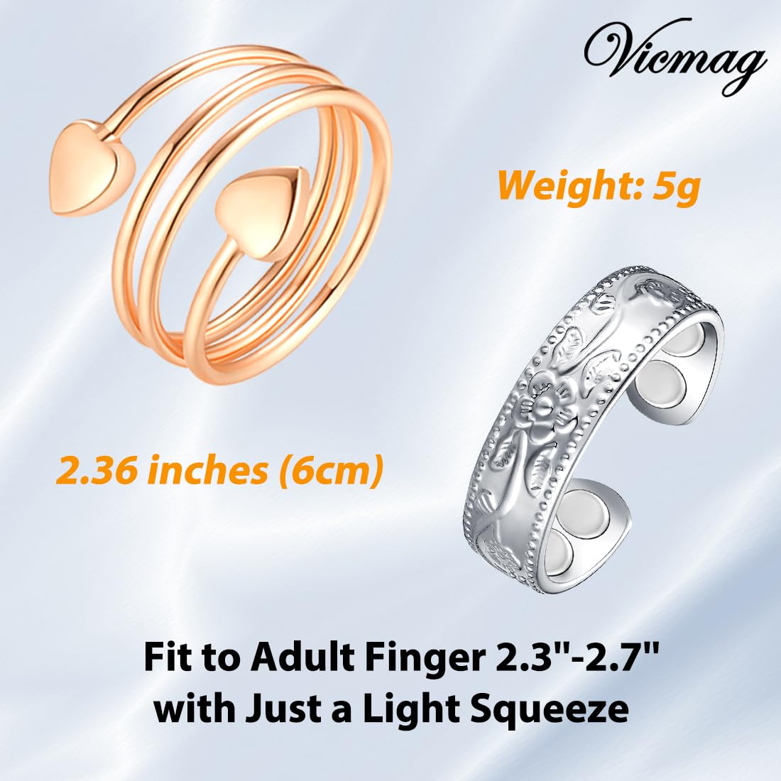 Vicmag Copper Magnetic Ring for Women, Magnetic Rings Ladies Fingers Thumb 100% Solid Pure Copper Jewelry Gift Adjustable(4PCS Flower & Love)