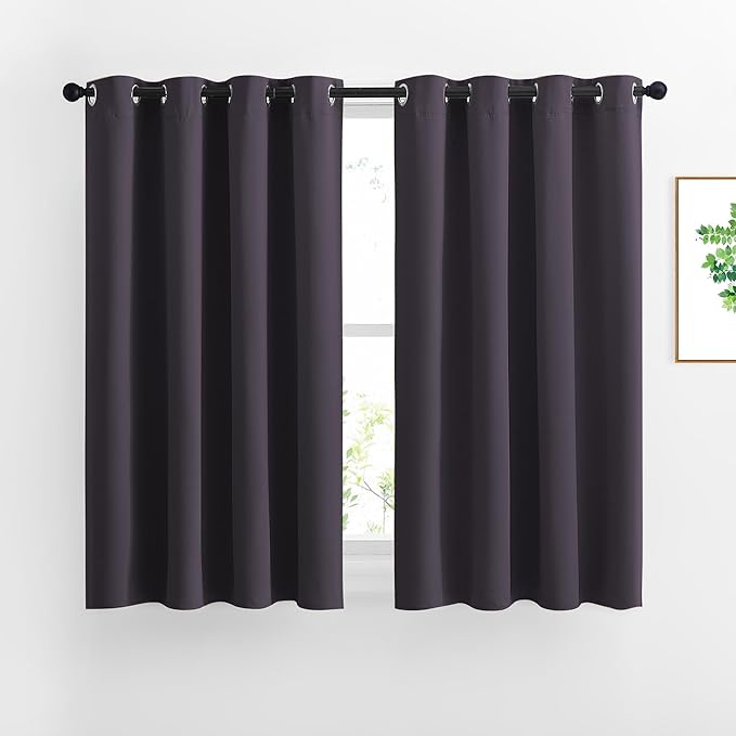 NICETOWN Blackout Curtain Panels 45 inches - Triple Weave Microfiber Home Thermal Insulated Solid Ring Top Blackout Curtains/Drapes for Bedroom(Set of 2, 52 x 45 Inch, Greyish Purple)