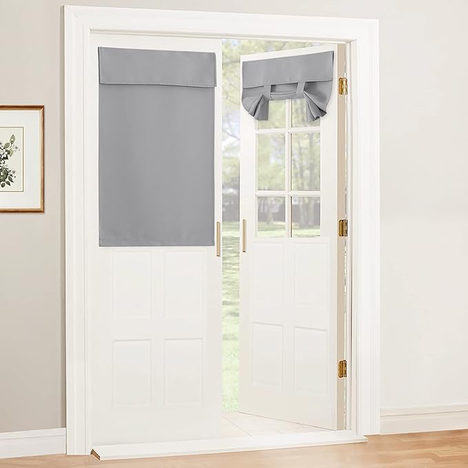RYB HOME Blackout French Door Curtain - Privacy Thermal Insulated Window Shades for Patio Kitchen Front Entry Back Door Glass Window, Self Adhesive No Drill, 1 Panel, 26" W x 40" L, Sliver Grey