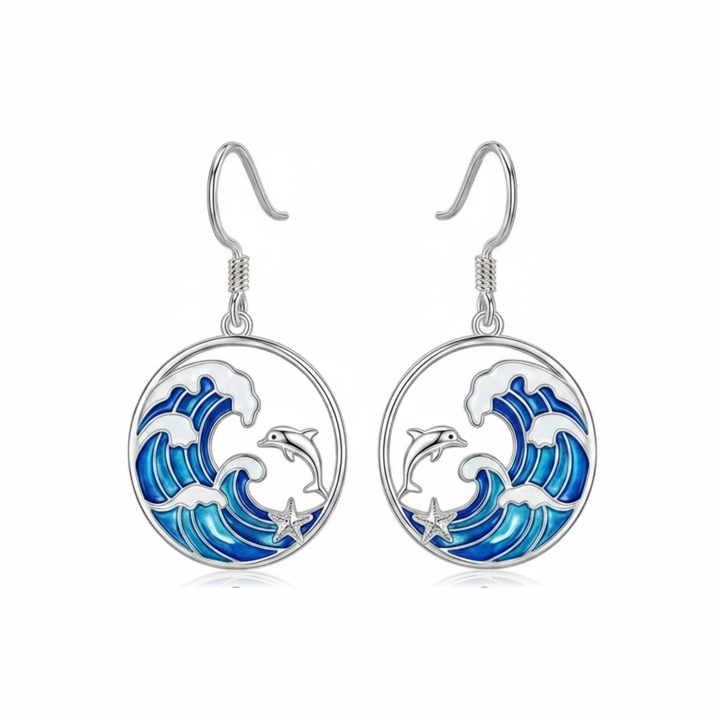 PROESS Dolphin Earrings 925 Sterling Silver Ocean Wave Earrings Beach Jewelry Gift For Women Mother's Day