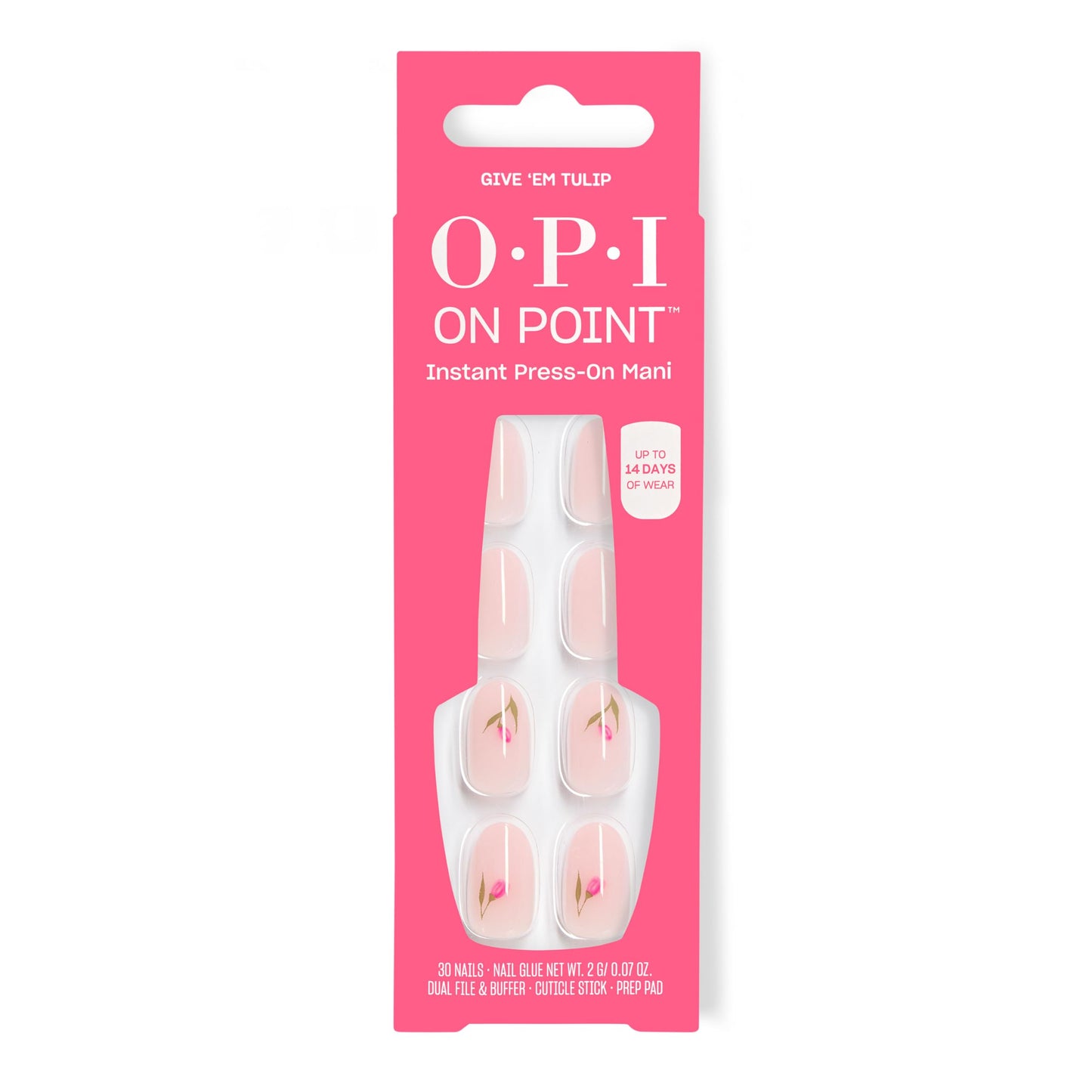 OPI On Point Give ‘Em Tulip | Short Round Opaque Neutral Floral Nail Art Press On Nails | 30 Count with Glue | Long Lasting, Reusable, Non-damaging | Spring 2026