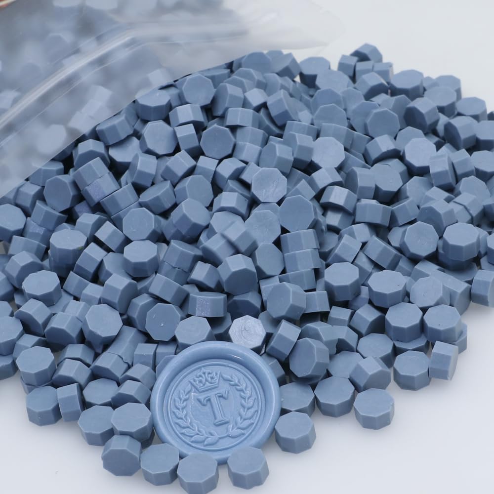 Wax Seal Beads 1500pcs (1.1lb), Premium Pearlescent Sealing Wax Pellets for Stamp Seals, Wedding Invitation, Letter Envelope, Thanks Card & Scrapbook DIY Crafts & Bridal Crafts (Dust Blue)