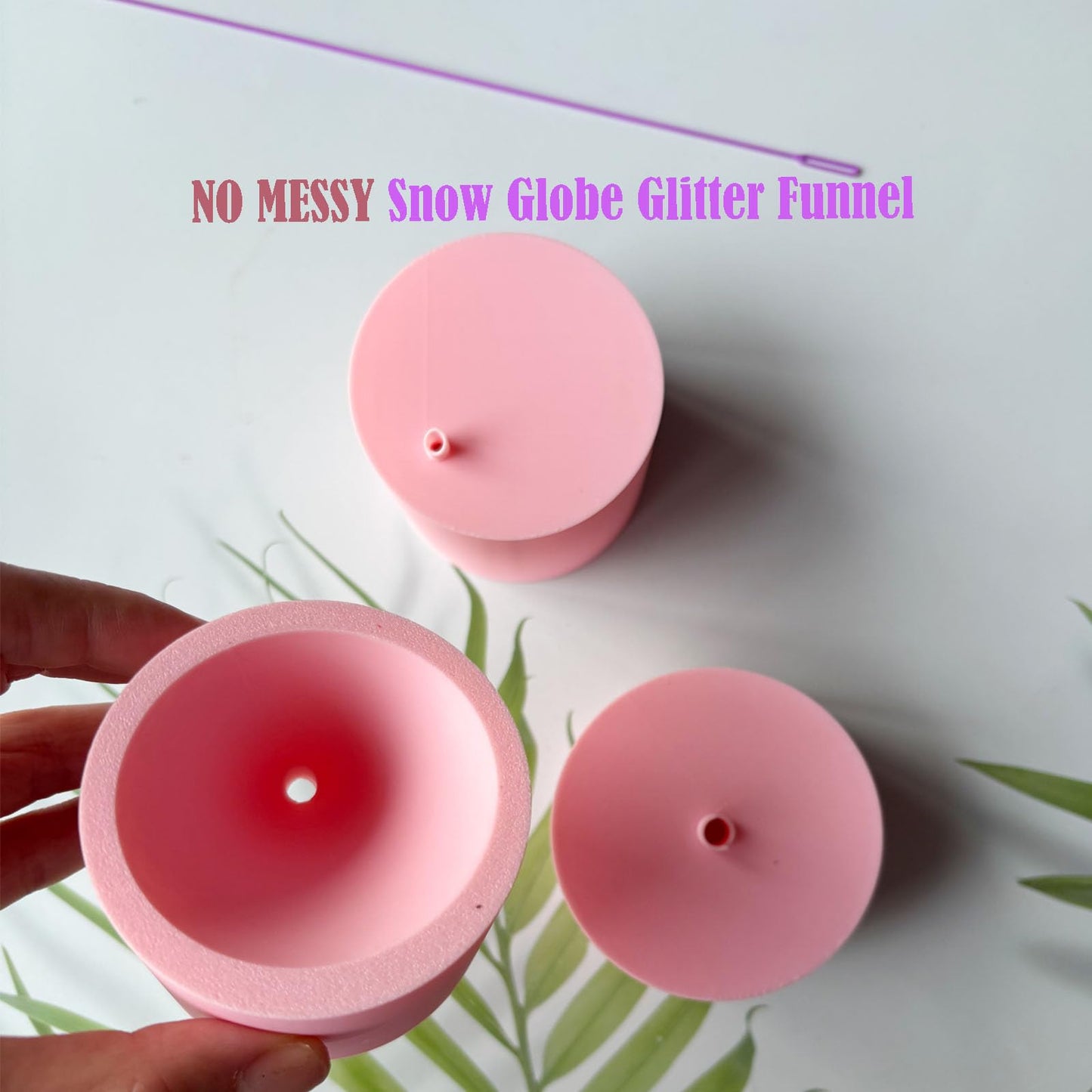 JILINWE Pink Snow Globe Glitter Funnel, 3-Piece Set, Large & Small Funnel for Snow Globe Tumblers, No Mess, Silicone & Plastic Material