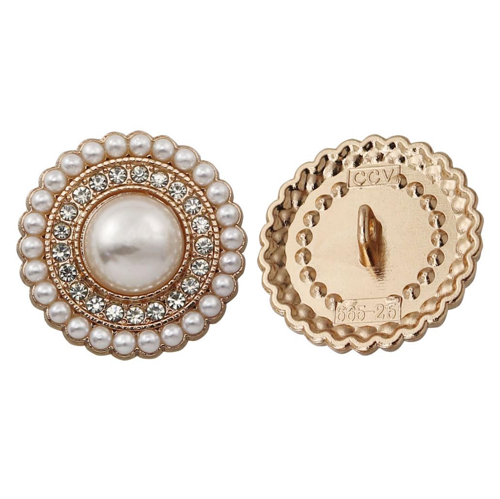 XGNG 16PCS Gold Diamond-Encrusted Pearl Buttons Metal Button Rhinestone Faux Pearl Buttons Embellishments for Coat, Suits, Knitting Sweaters, Sewing Crafting