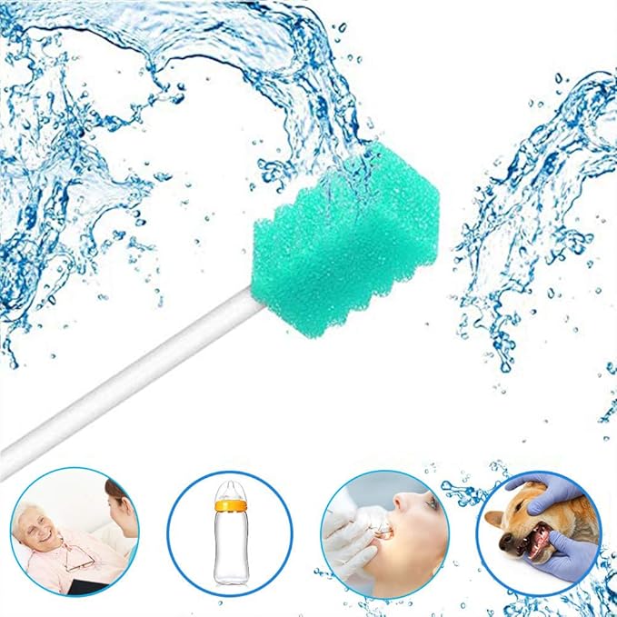 Wellgler's Disposable Oral Swabs, Sterile Sponge Mouth Swabs (100pcs,sky blue)