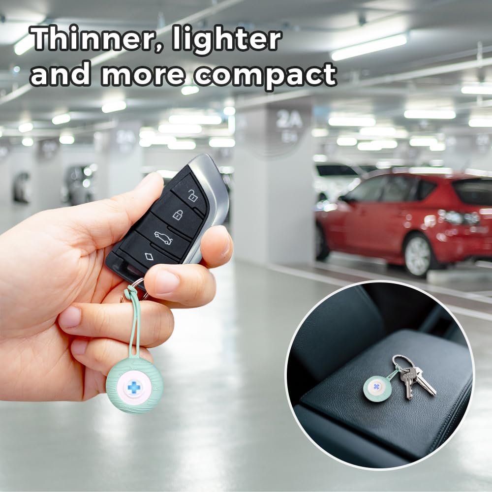 Swissdigital Design Bluetooth Locator Keychain | 4 Pack| - Works with Apple Find My - Sound and Light Notification for Luggage, Keys and Personal Items - Glacier Green (SD9507FP4)