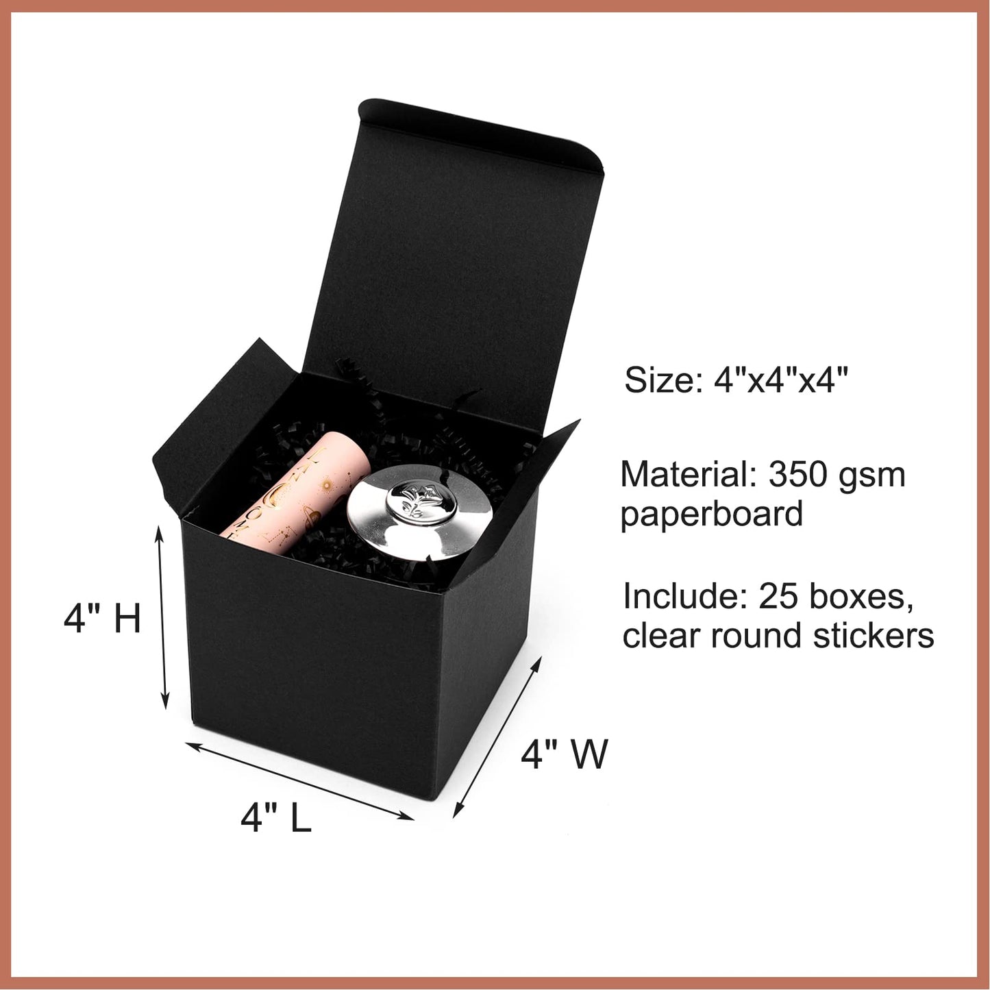 Mcfleet Black Gift Boxes with Lids 4x4x4 Inches 25 Pack Groomsmen Proposal Cardboard Craft Gift Box for Christmas, Wedding, Graduation, Holiday, Birthday Presents Packaging