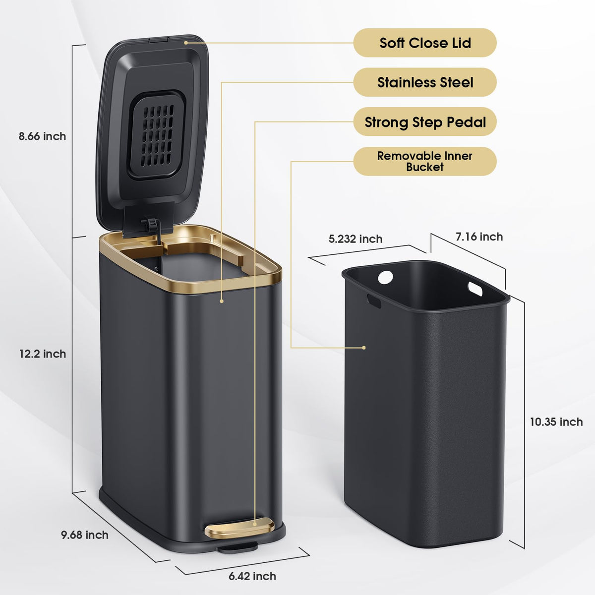 Small Bathroom Trash Can with Lid Soft Close