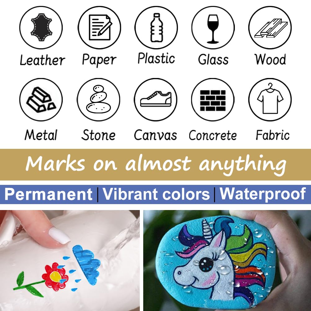 Overseas Yellow Paint Pens Permanent Markers 24 Pcs, Oil Based Paint Markers Set, Quick Drying, Waterproof, Medium Tip Marker Pens for Metal, Rock, Wood, Plastic, Canvas, Glass, Stone, Rubber, Paper