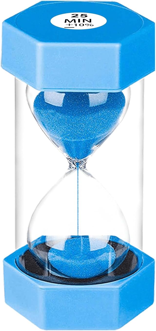Hourglass Timer 25 Minute, Plastic Sand Clock 25 Min, Small Blue Sand Watch 25 Minutes, Colorful Hour Glass Sandglass Timer for Kids, Games, Classroom, Kitchen, Decorative