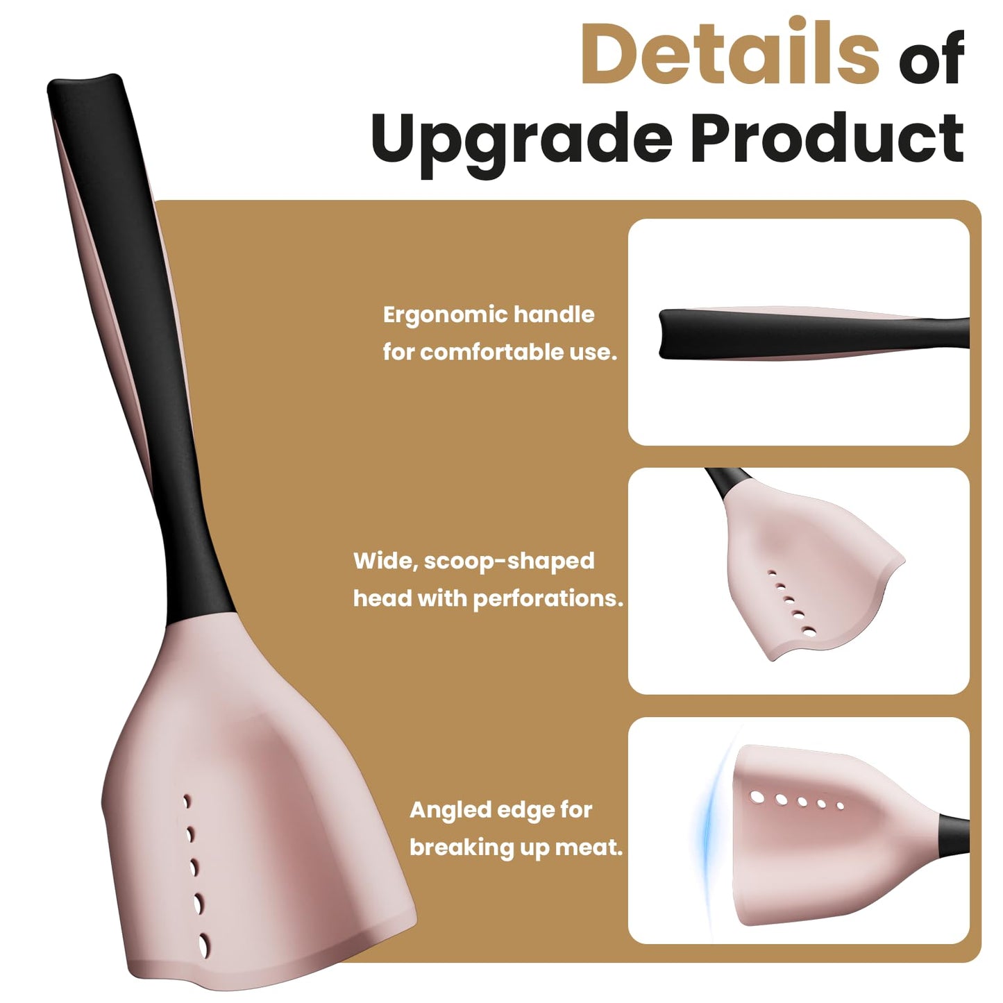Meat Chopper Spatula Ground Beef Masher- Heat Resistant Hamburger Smasher Tool, Non Stick Ground Chopper Hamburger Grinder, Mix and Chop Potato Masher Kitchen Utensil-Pink