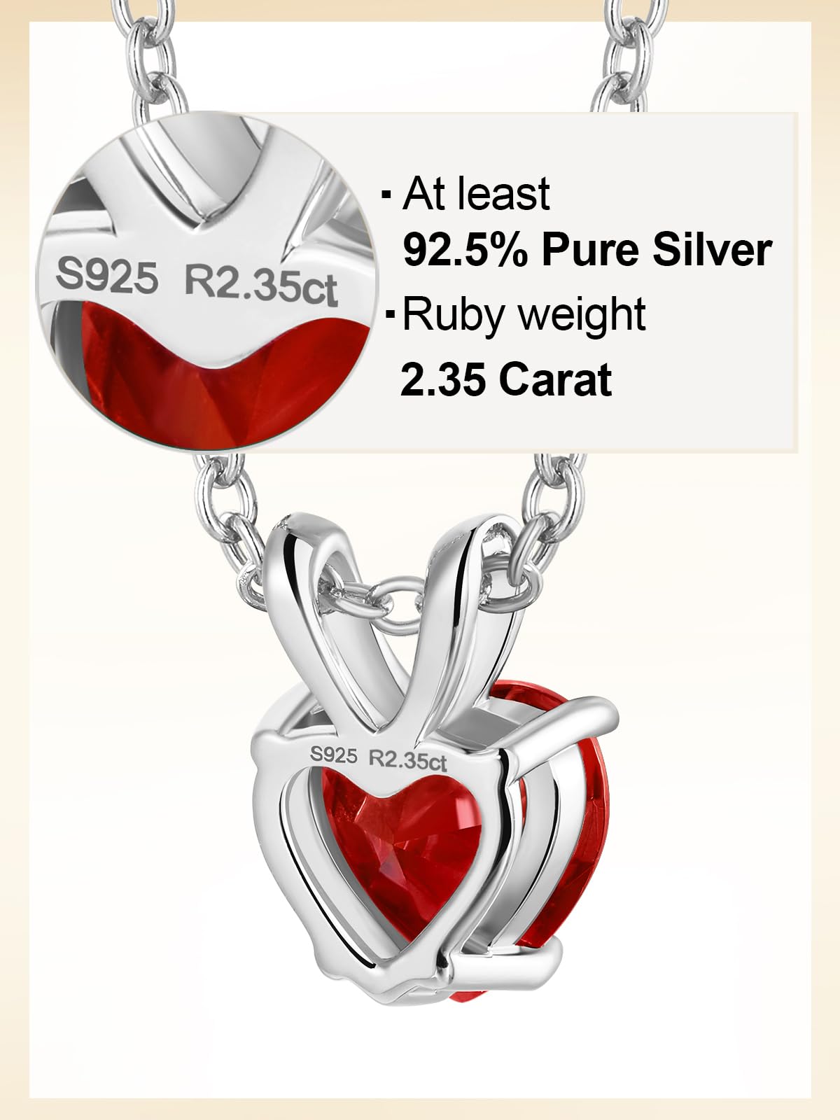 CYW 1 Carat Red Ruby Small Heart Necklace for Women 925 Sterling Silver Solitaire Pendant Necklace