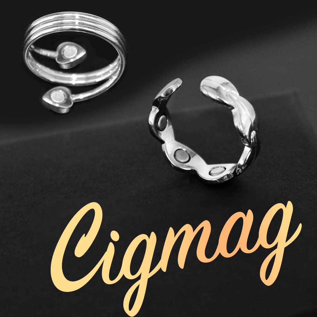 Cigmag 2PCS Copper Rings for Women - Pure Copper Magnetic Ring Strong Magnets - Adjustable with Present Box