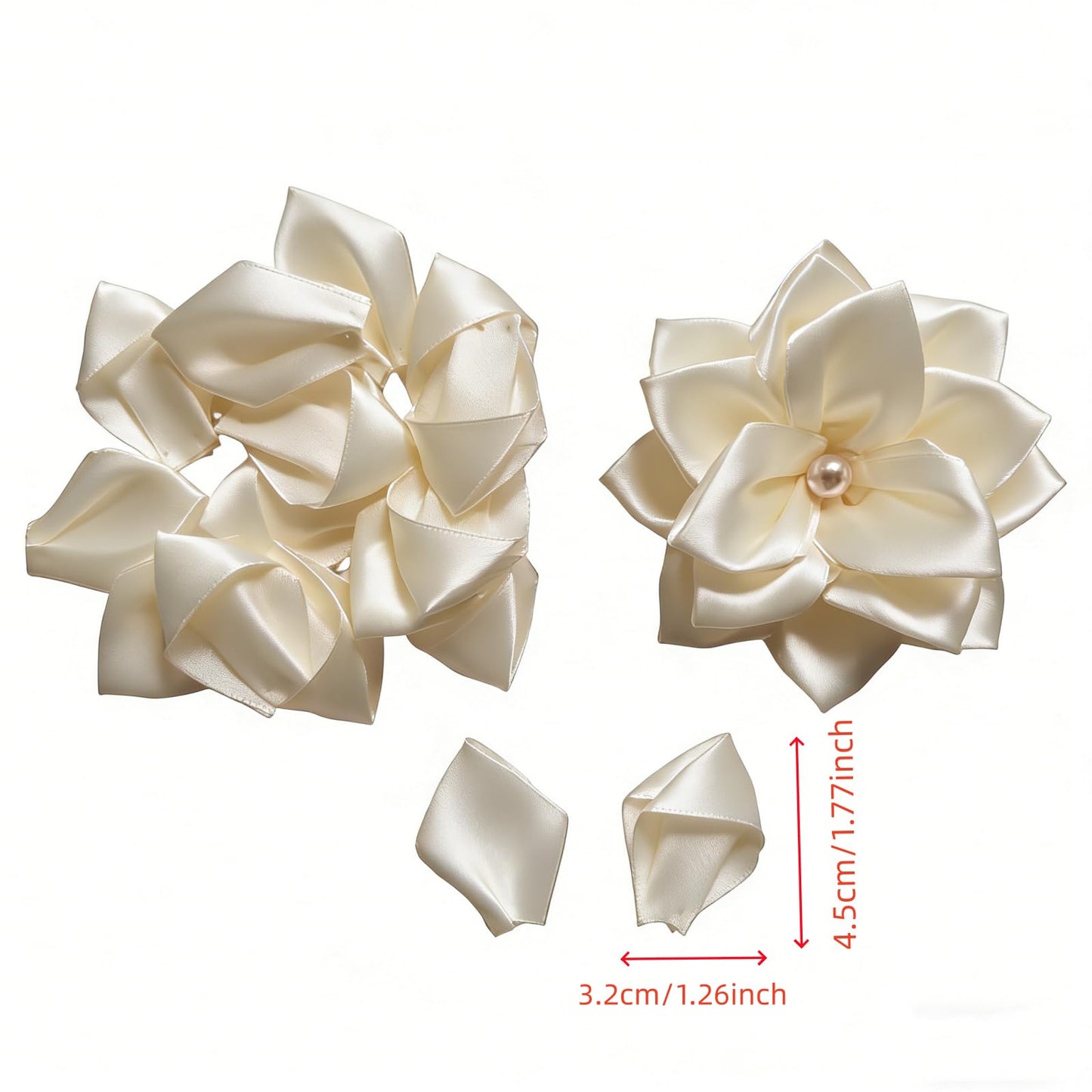 Pre-Cut Satin Ribbon Petals, 300 Pcs DIY Flower Making Supplies for Wedding Bouquets, Bridal Shower, Save Time & Boost Efficiency for Crafters, Beige