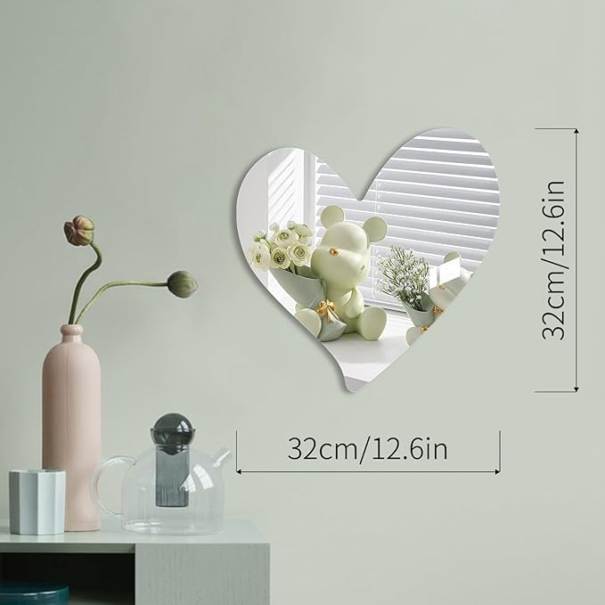 Cute Anti-Scratch Mark Non-Punch Acrylic Heart-Shaped Mirror Set,High Definition Wall Mirrors for Homes, Offices and Children's Rooms, are Not Brittle or Deformable