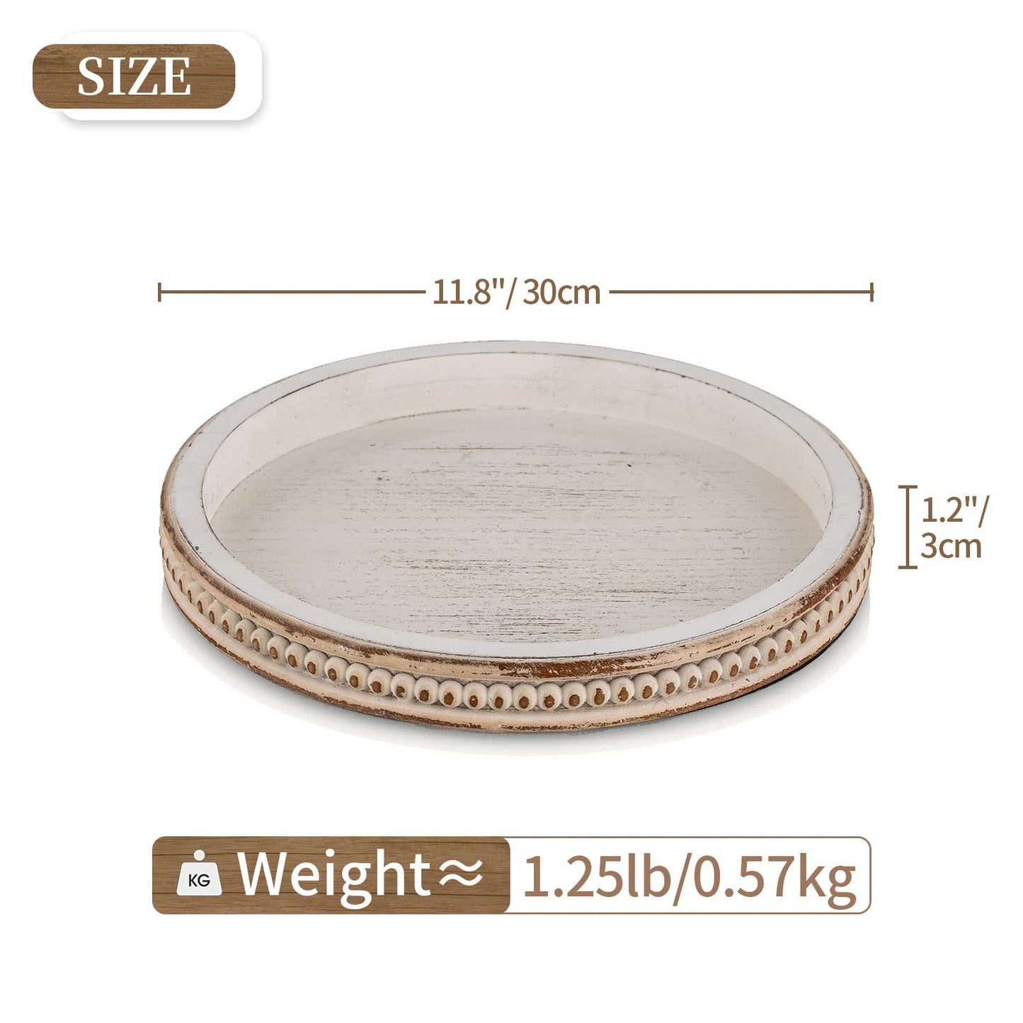Hanobe Candle Tray Holder Decorative: Round Coffee Table Home Decor Centerpiece Boho White Serving Trays for Living Room Kitchen