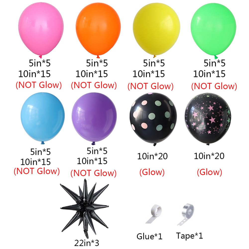 Glow in the Dark Balloon Arch Garland Kit-165Pcs UV Neon Rainbow Luminous Fluorescent Balloons-Let's Glow Birthday Party Back to 80s 90s Disco Rock Roll Party Decorations