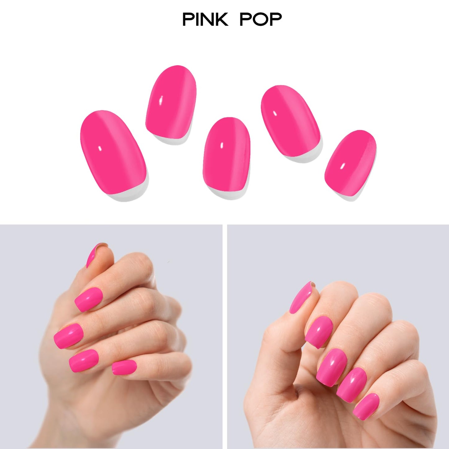 Adora Couture Semi Cured Gel Nail Strips with 20 Pieces - UV Gel Stickers, Manicure Kit, Easy Application Wraps Includes Prep Pads, Nail File, Wooden Stick - UV Light Required (Pop Pink)