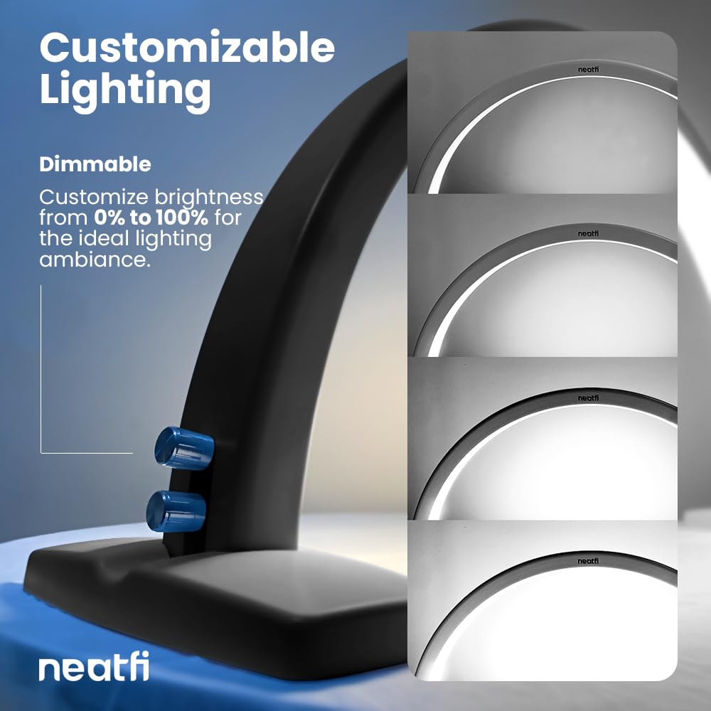 Neatfi LED Half Moon Table Lamp | 1,600 Lumens | 3 Light Modes | Desk Light for Nail Tech, Estheticians, Cosmeticians | Manicure, Facial Treatments, Threading, Tattoo Applications (Black)