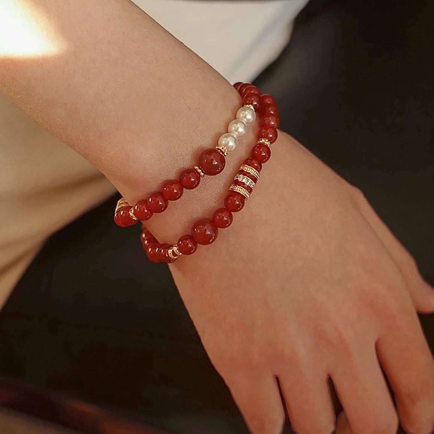 Yochus 45pcs Red Onyx Agate Beads，8mm Healing Power Natural Stone Round Loose Beads for Jewelry Making Earring Necklace DIY Crafts