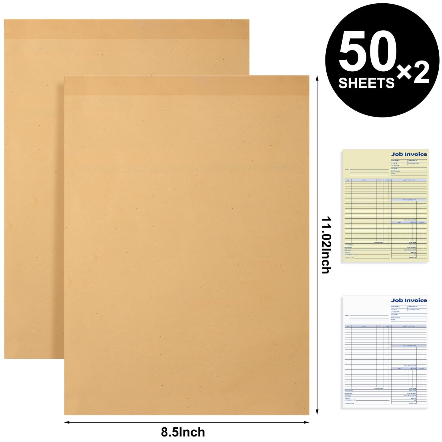 Crtiin 2 Pcs Contractors Invoice Book Carbonless Forms Receipt 8.5 x 11 Inch Work Order Receipt Book Forms for Small Business with Blank Invoice Sheets, 50 Sets(2 Part)