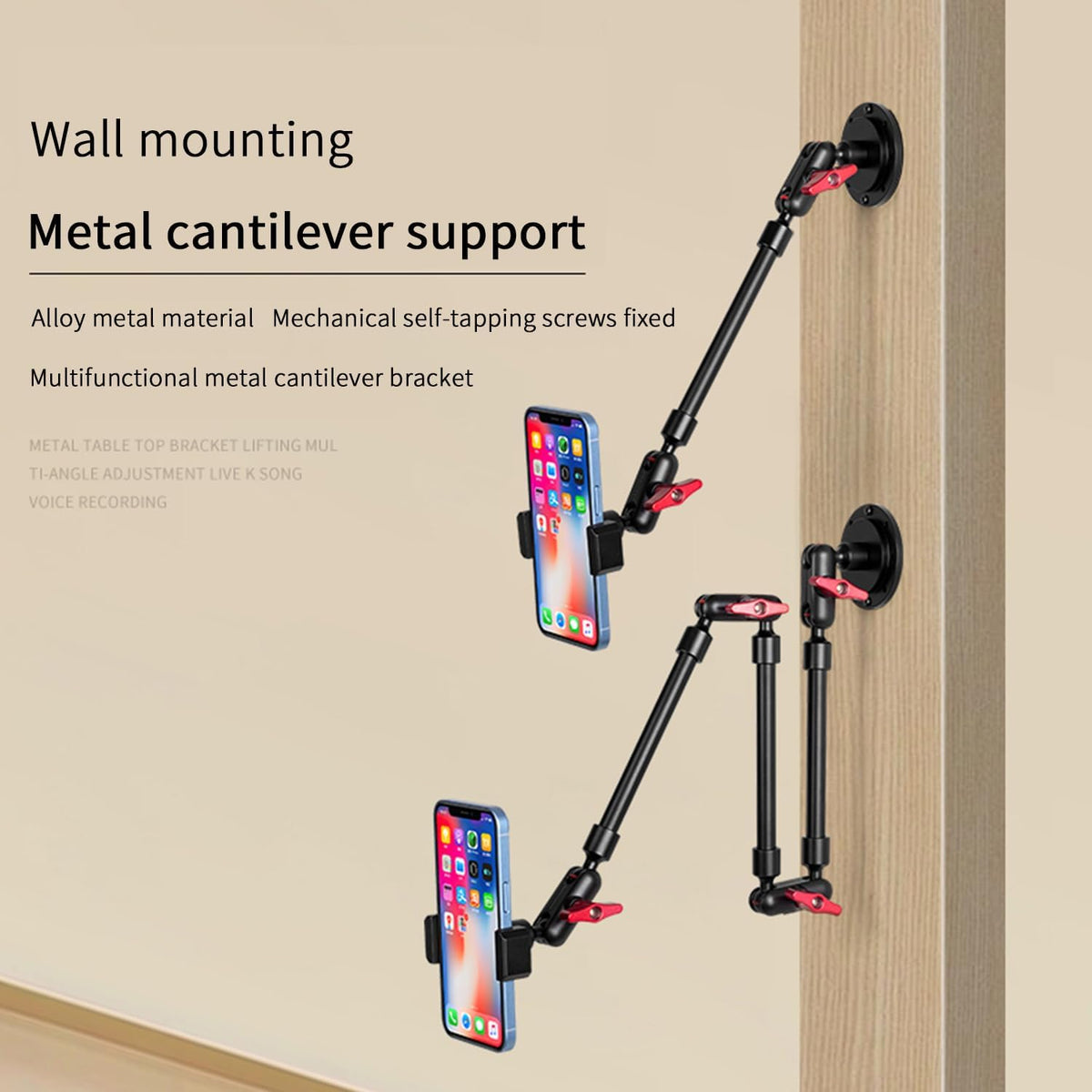 Super Upgraded Magic Arm with LED, 82cm Length, Phone Wall Mount Holder Bracket, Desk Mount, Phone Clip and Camera Clamp（Metal Base +82cm arms+Metal Clip