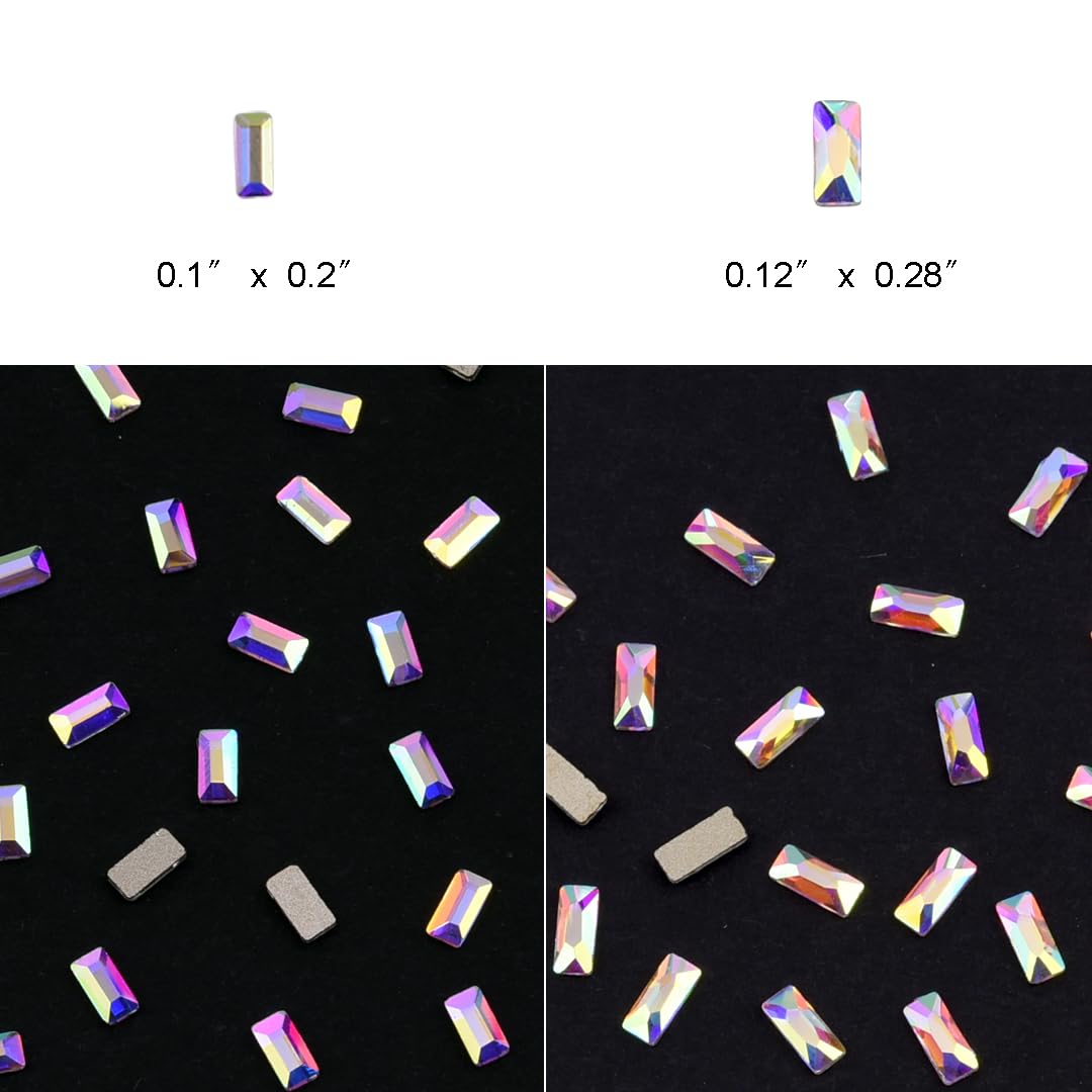 Tisslan 100pcs 3D Crystal Ab Thin Rectangle Glass Flat Back Shape Rhinestones Nail Art Decoration Stones and Gems for Nails Acrylic Design Tech Supplies Mix Sizes(50pcs Each Size)