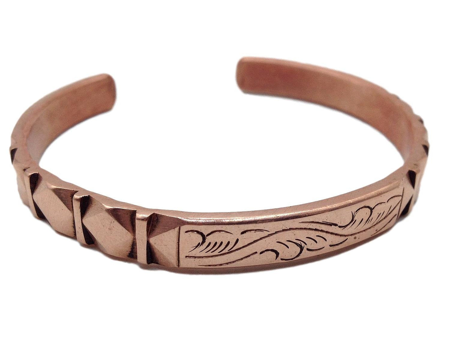 Healing Lama™ Hand Forged 100% Copper Bracelet. Unisex, Made with Solid and High Gauge Pure Copper (Carved)