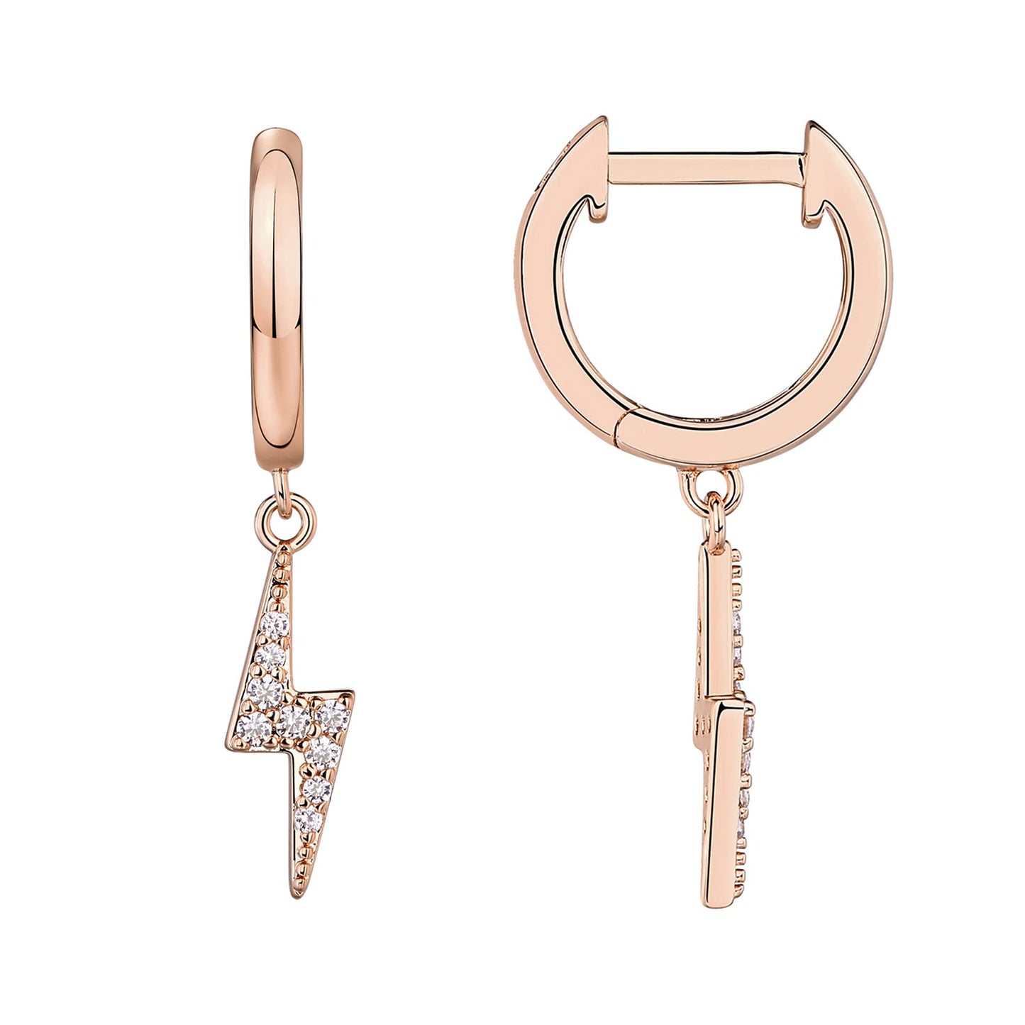 PAVOI 14K Rose Gold Plated S925 Sterling Silver Post Drop/Dangle Huggie Earrings for Women | Dainty Lightning Bolt Earrings