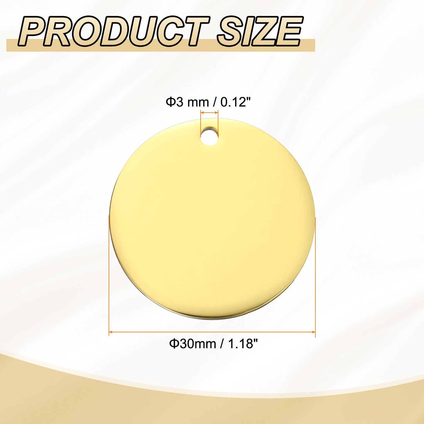 HARFINGTON 20 Pcs Round Blank Stamping Tag 59mm Stainless Steel Circle Polished Blanks Tag Pendants with Hole for Bracelet Crafts Labeling Making, Gold