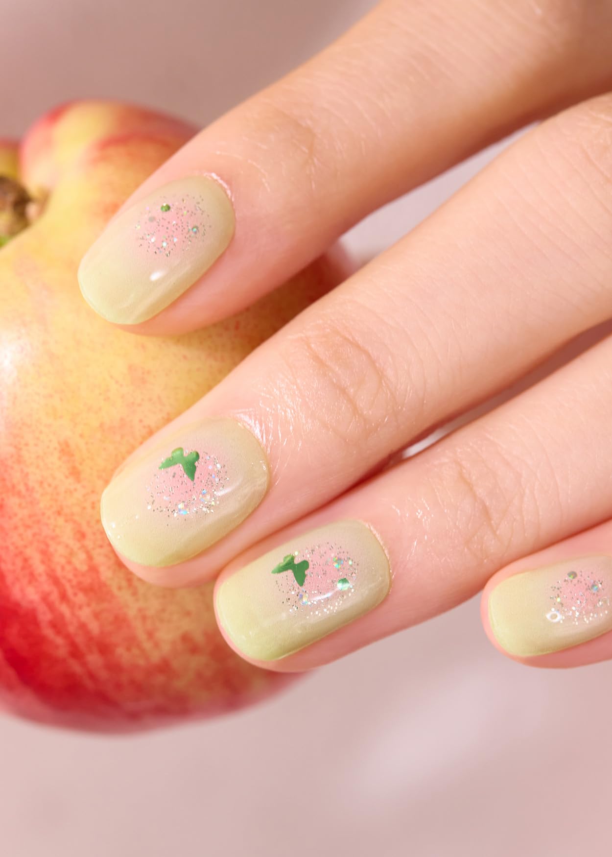 ohora Semi Cured Gel Nail Strips (N Guava Glint) - Works with Any Nail Lamps, Salon-Quality, Long Lasting, Easy to Apply & Remove - Includes 2 Prep Pads, Nail File & Wooden Stick