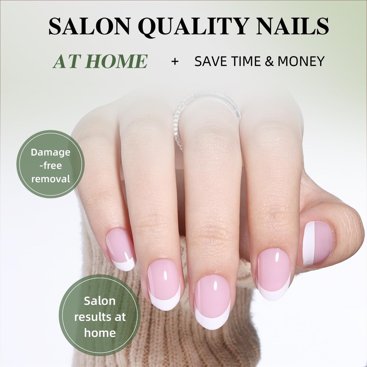 White French Tip Press On Nails Oval - Short Oval Fake Nails, White French Tip Press On Nails Reusable Stick On Nails in 16 Sizes, 32pcs False Nail Kit for Women & Girls
