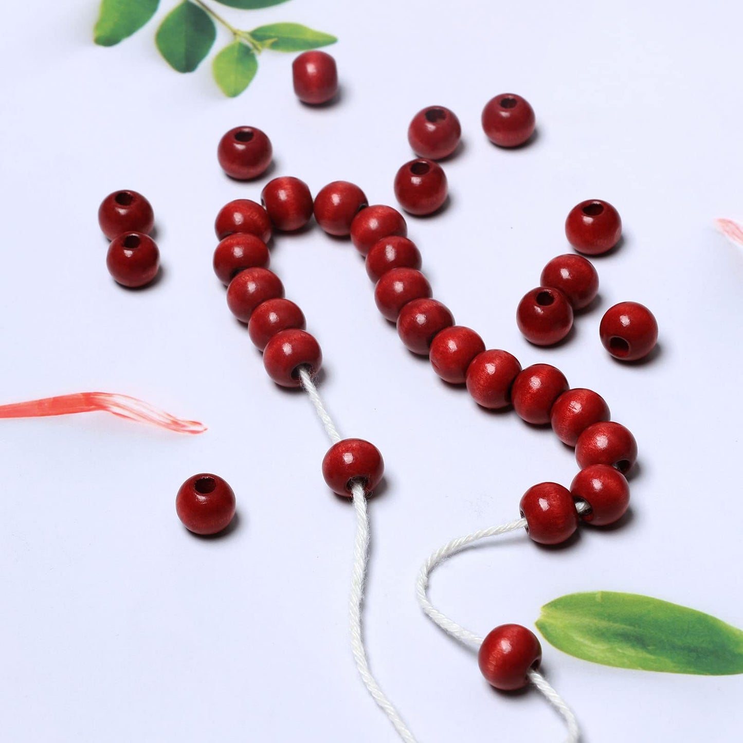 300pcs 12mm Red Wood Macrame Beads for Handmade Crafts, Large Hole Wooden Loose Spacer Beads for Macrame Projects Holiday Party Decor, 5mm Hole