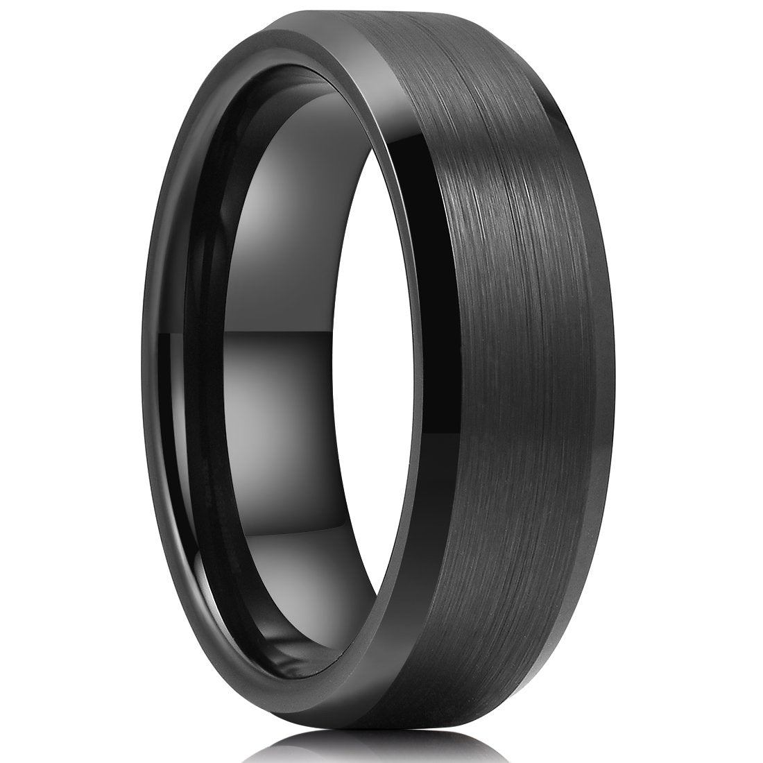 King Will 7mm Men's Black Wedding Ring - Brushed Matte Surface, Beveled Polished Edge, Comfort Fit Size 11