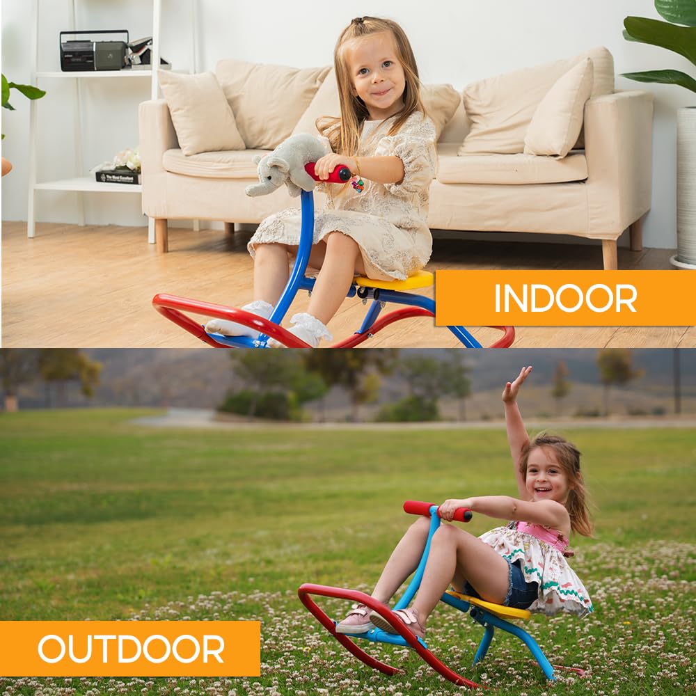 PLATPORTS Kids Indoor Single Rocking Seesaw, Safety-Stable Wide Base Rocker for Ages 3 4 5 6, Supports Balance, Coordination & Motor Skill Development