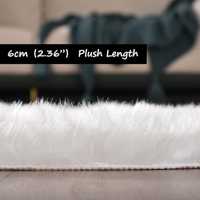 Goolela White Faux Sheepskin Fur Rug 4x6 for Bedroom Fluffy Fuzzy Area Rug Living Room Furry Shaggy Plush Washable Sheepskin