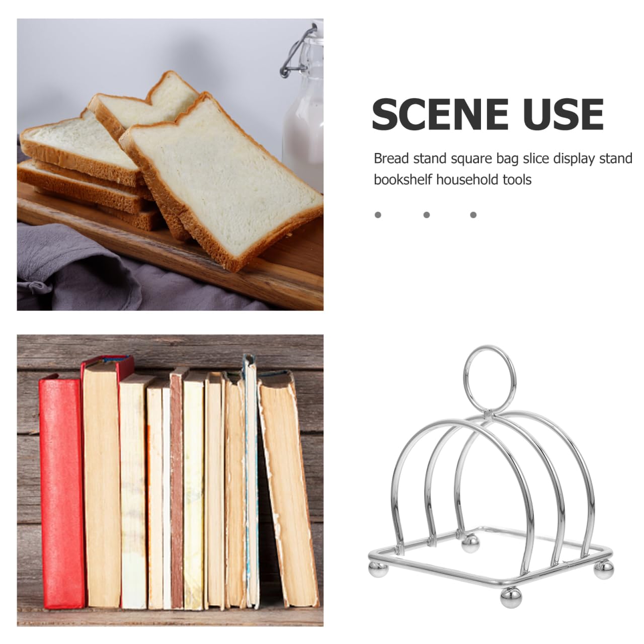 Cabilock Stainless Steel Toast Rack Vertical Bread Loaf Slices Holder Stand Table Serving Metal Slice Bread Rack Desktop Toast Stand Kitchen Gadget