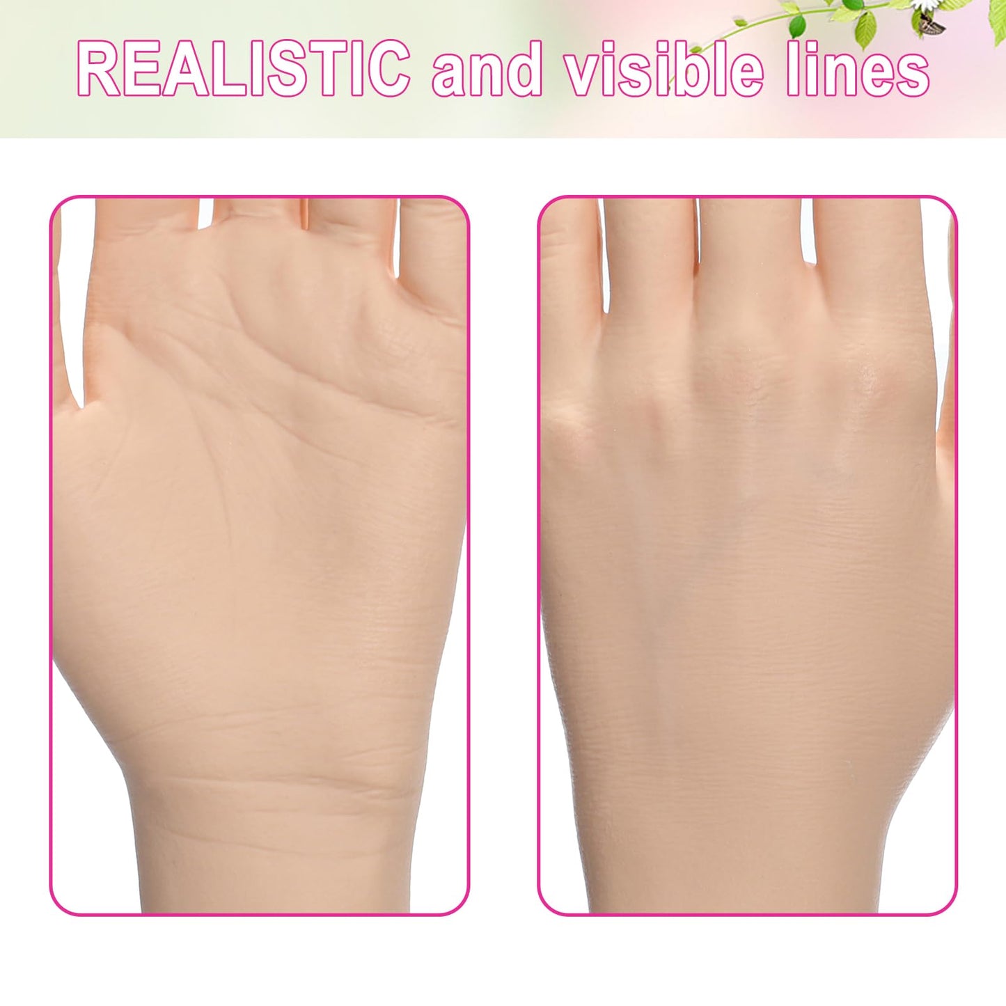 Practice Hand for Acrylic Nails Realistic Mannequin Hand for Nails Practice Soft Flexible Bendable False Fake Nail Hand Art Trainer Manicure Practice Hand Tool and Rings Display of Bracelets (Left)