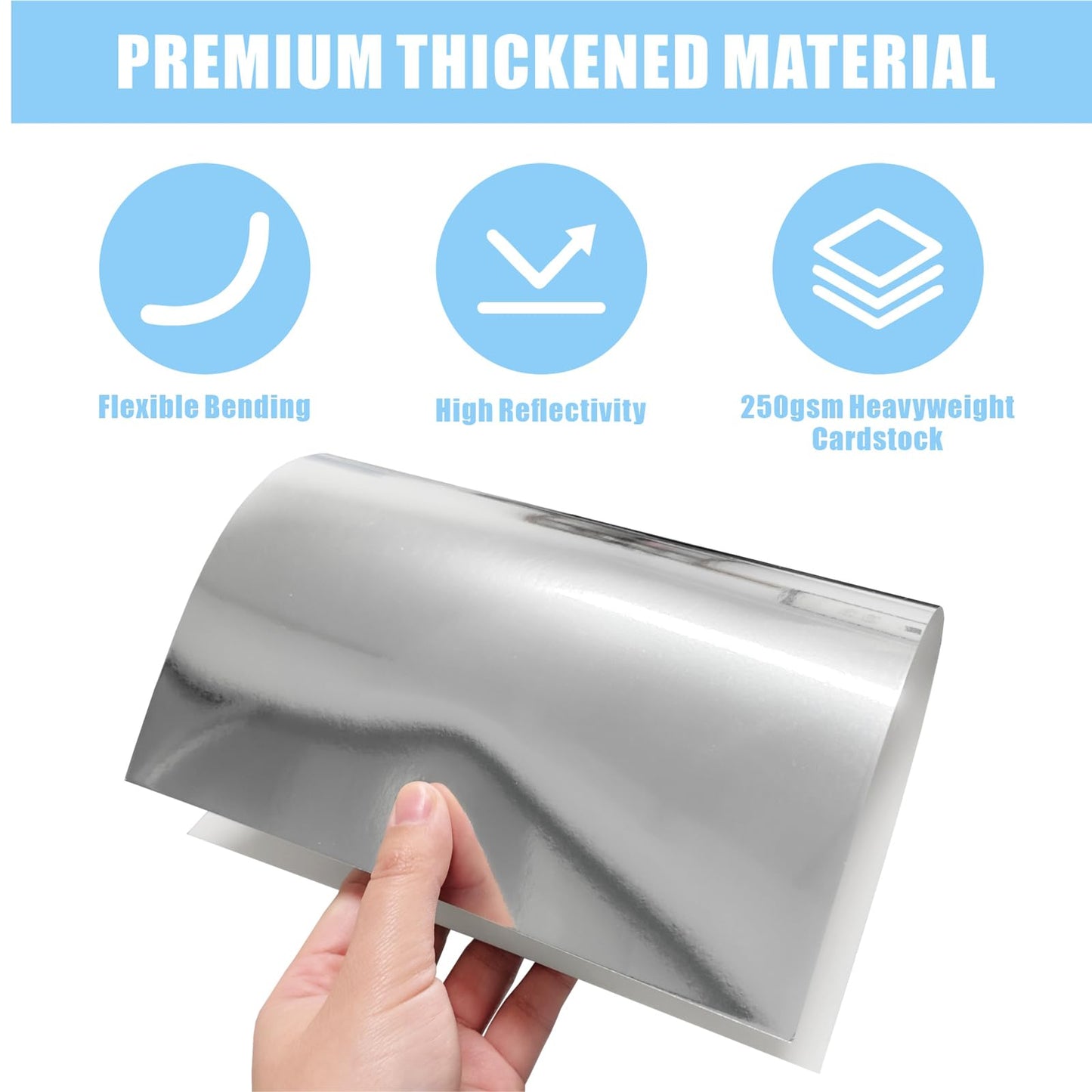 60 Sheets Metallic Silver Cardstock Paper, A4 Size Mirror Paper, Thick 250gsm Heavyweight Finish Silver Foil Board for Crafting, Scrapbook, Card & Decorations, Die Cut and Plotter Compatible