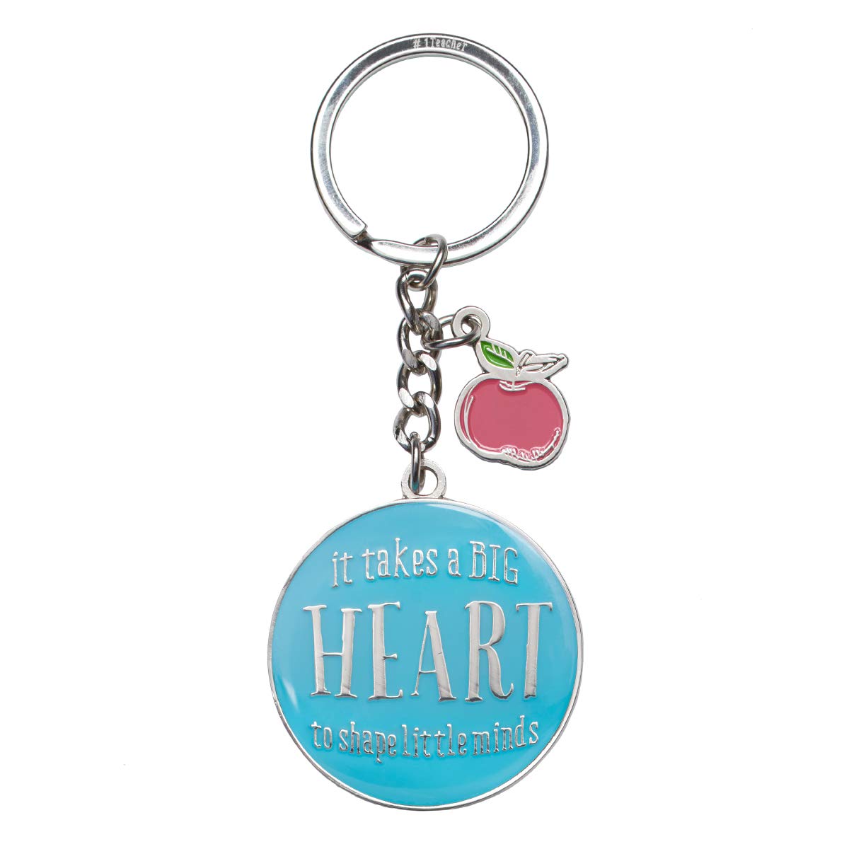Christian Art Gifts Teacher Appreciation Keychain with Scripture: It Takes a Big Heart - 1 Cor. 16:14 Inspirational Bible Verse Blue Keychain with Apple Charm Accessory & Split Key Ring in Gift Tin