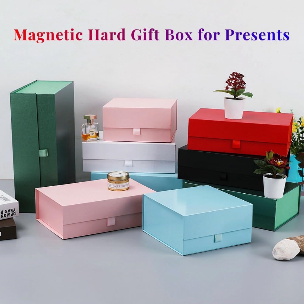 PLINJOY Large Gift Box 13.5x11.8x4.7 Inches, Blue Gift Boxes for Presents with Magnetic Closure Lid, Luxury Gift Box Rectangle Collapsible Boxes for Gift Packaging