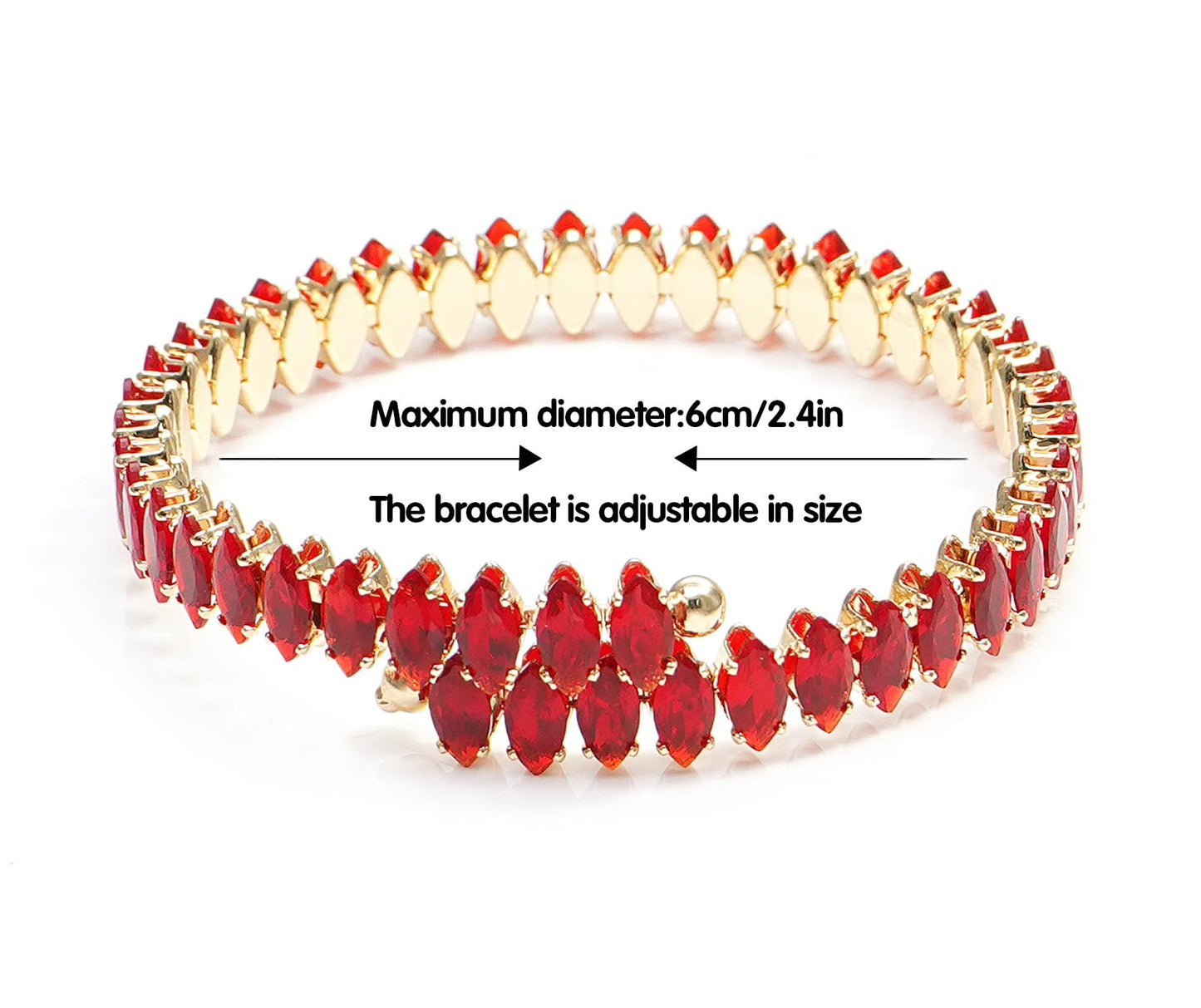 Wovanoo Rhinestone Cuff Bracelet Cubic Zirconia Tennis Bracelets Open Adjustable Bangle for Women Gold Red