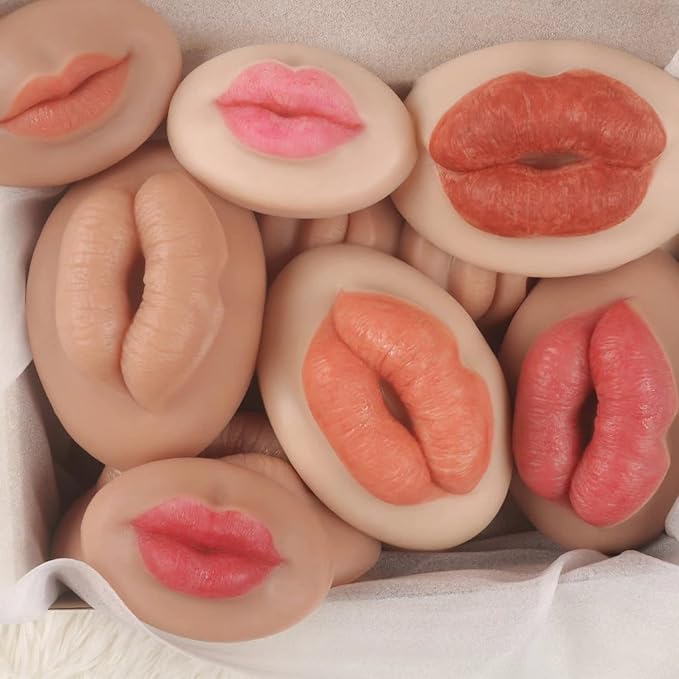 3D Silicone Fake Lips Large with Lipstick for Makeup Tattoo Practice Realistic Artificial Lip Mannequin for Beginners Artists (Charming Smiling Lip,Ivory White)