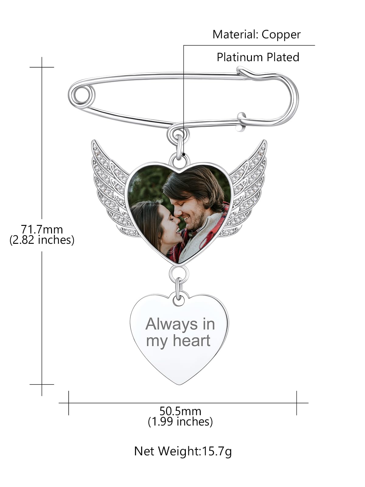Custom4U Personalized Photos Silver Brooch for Groom Bride Wedding Bouquet Pins with Czs