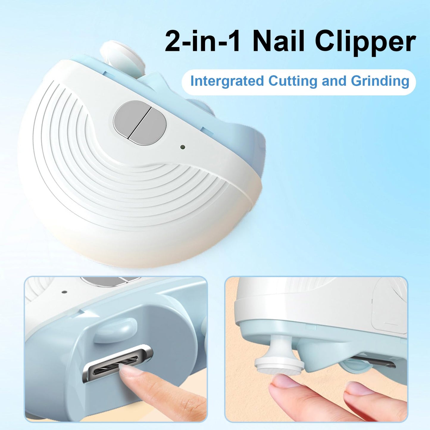 Electric Nail Clipper for Seniors & Toddler Nail Clipper 3 in 1,2026 Electric Nail Trimmer with LED Light&Polishing,Adjustable 3 Speeds Automatic Nail Cutter for Thick Toenails,Adults,Baby Blue