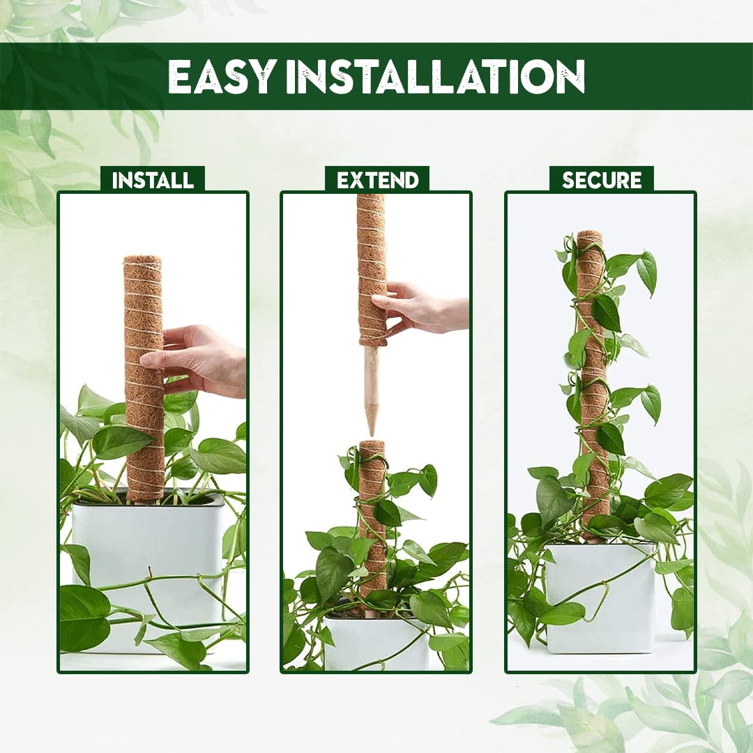 47.5 Inch Tall Moss Pole for Plants Monstera 4 Pcs 16 Inch Coir Totem Moss Pole Stick for Climbing Plants Indoor, Plant Support Extension/Trellis, Train Indoor Creepers to Grow Upwards 65ft Twist Tie.
