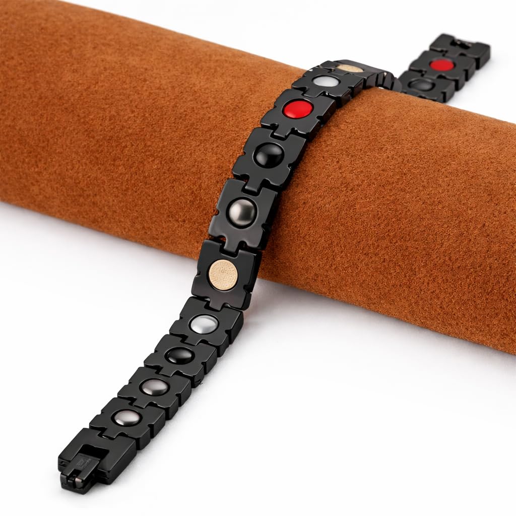 38 Elegant Stainless Steel Blue zircon Magnetic Bracelet for Women Magnetic Functions with Free Link Removal Tool Mother's gift (Black With Blue ziron)